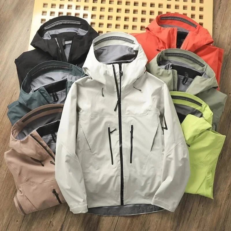 HK12--硬壳冲锋衣压胶机能防风防水情侣连帽登山服男