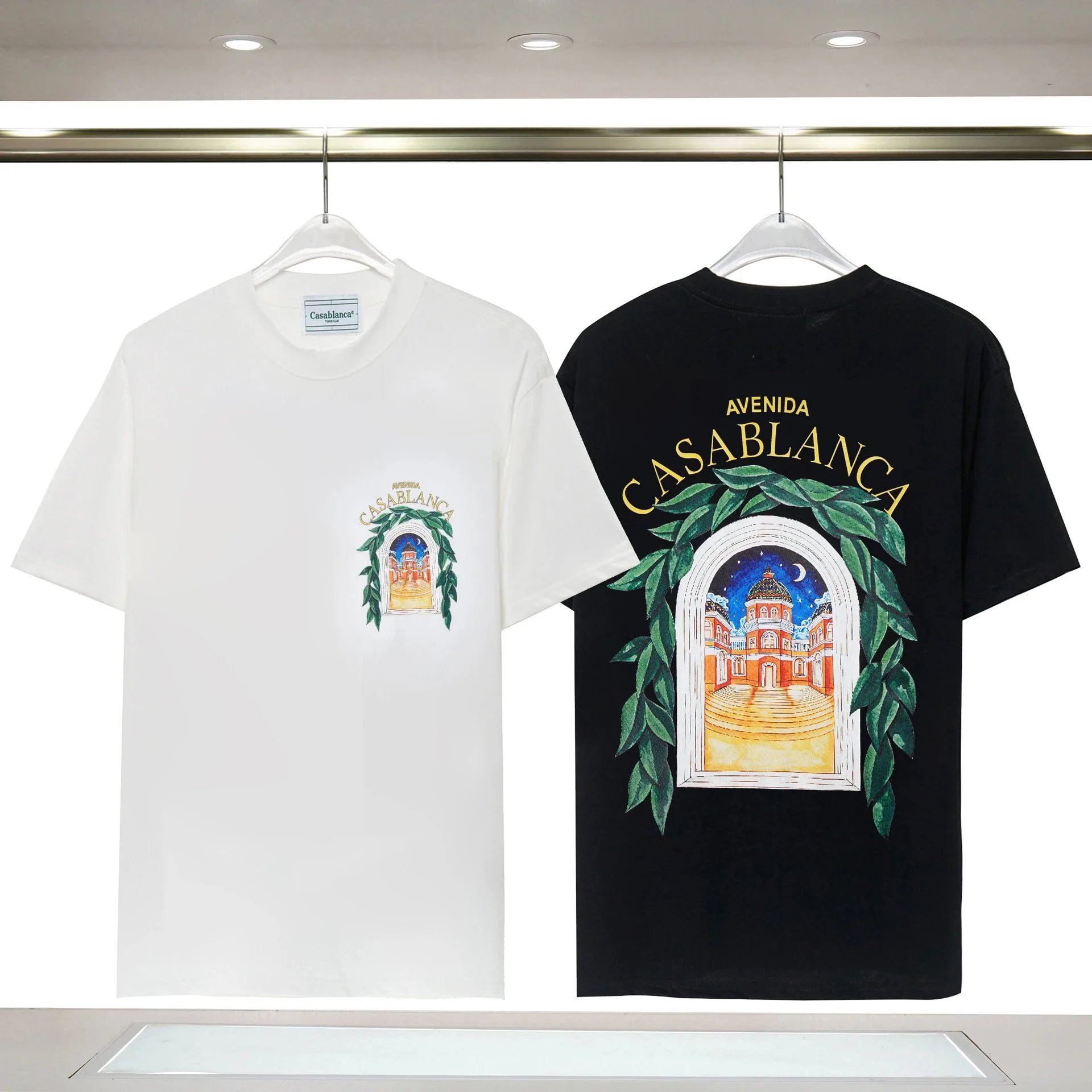 夏季新品卡萨布短袖星空城堡字母logo印花男女圆领短袖T恤